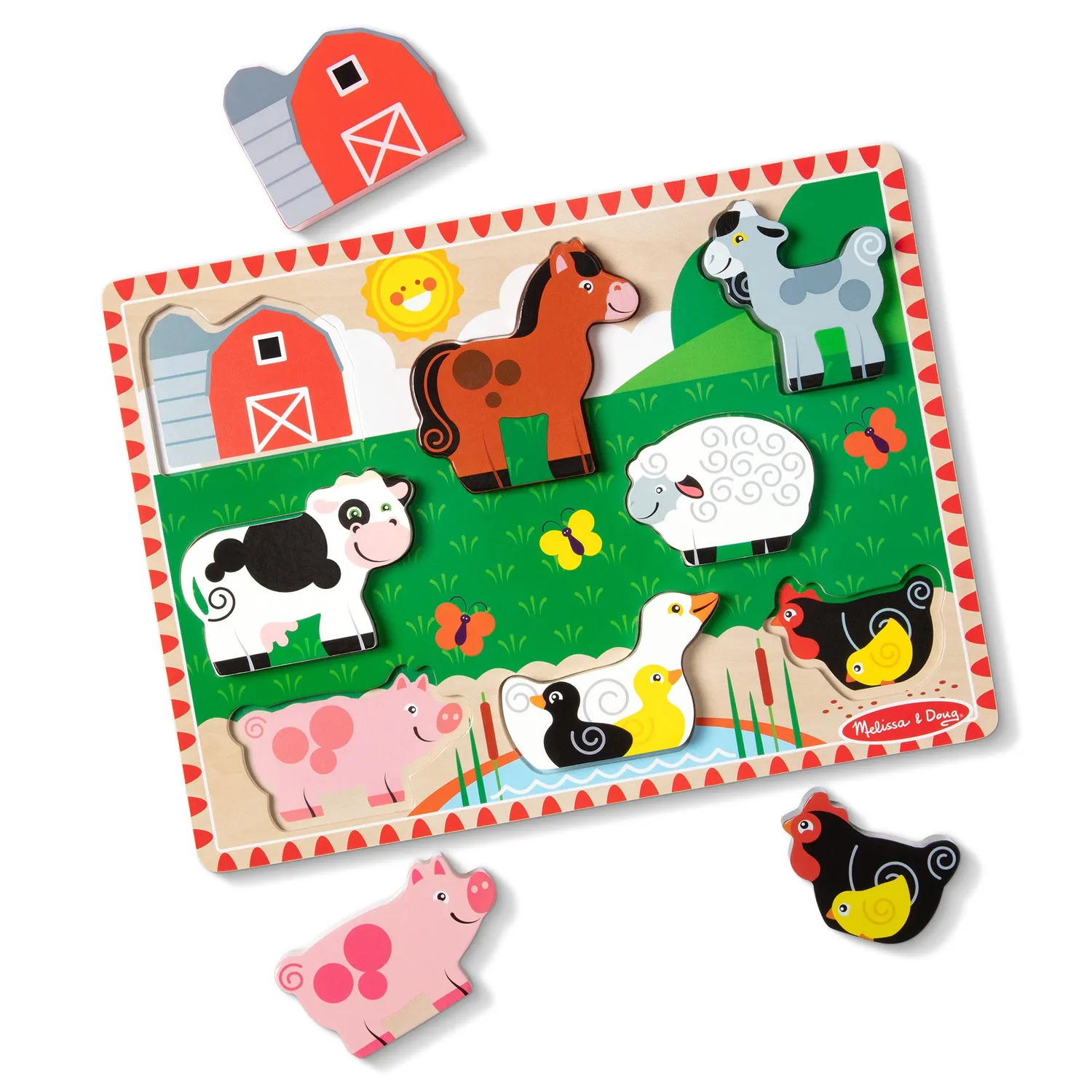 Melissa & Doug Farm Animals Chunky Puzzle houten puzzel 8 stukjes