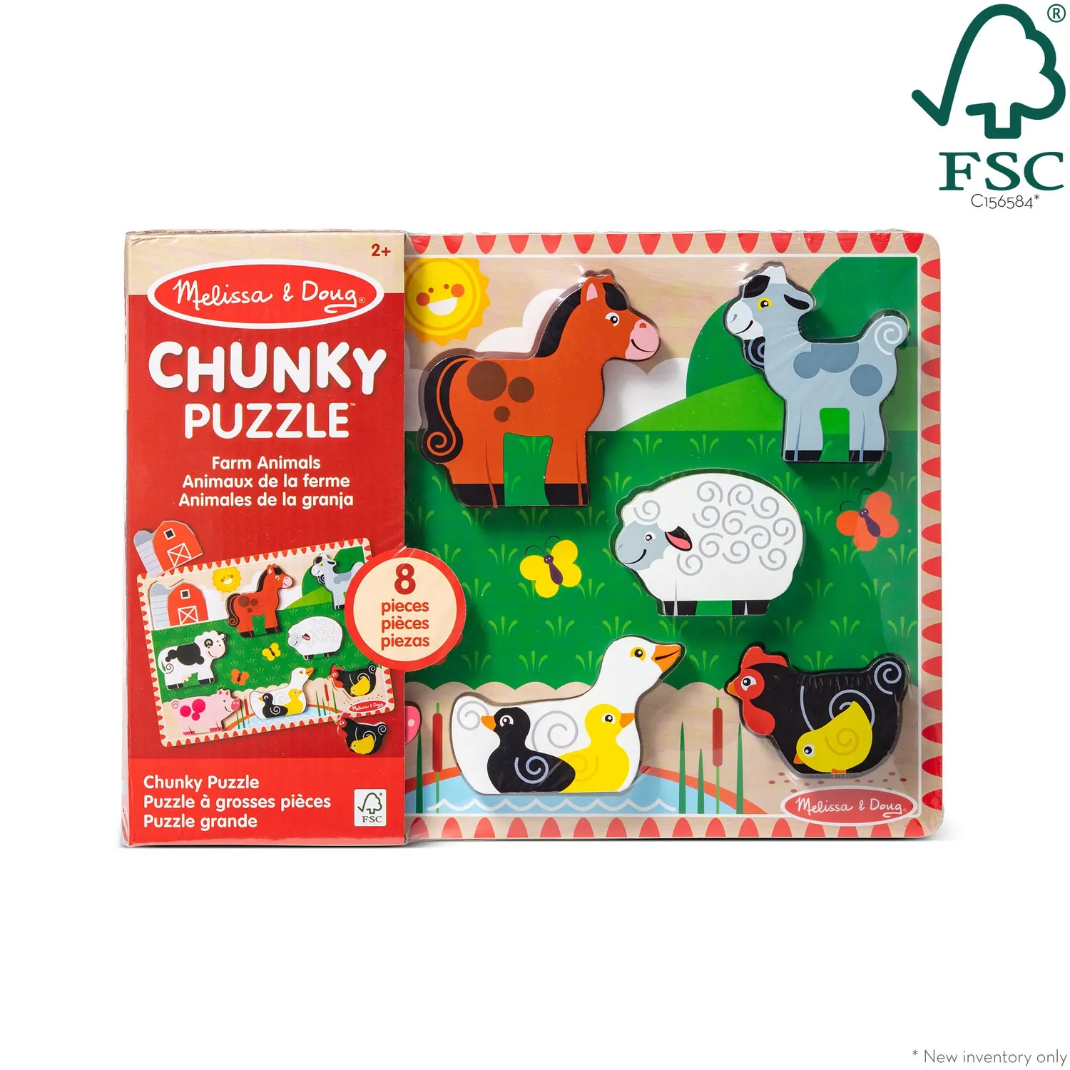 Melissa & Doug Farm Animals Chunky Puzzle houten puzzel 8 stukjes