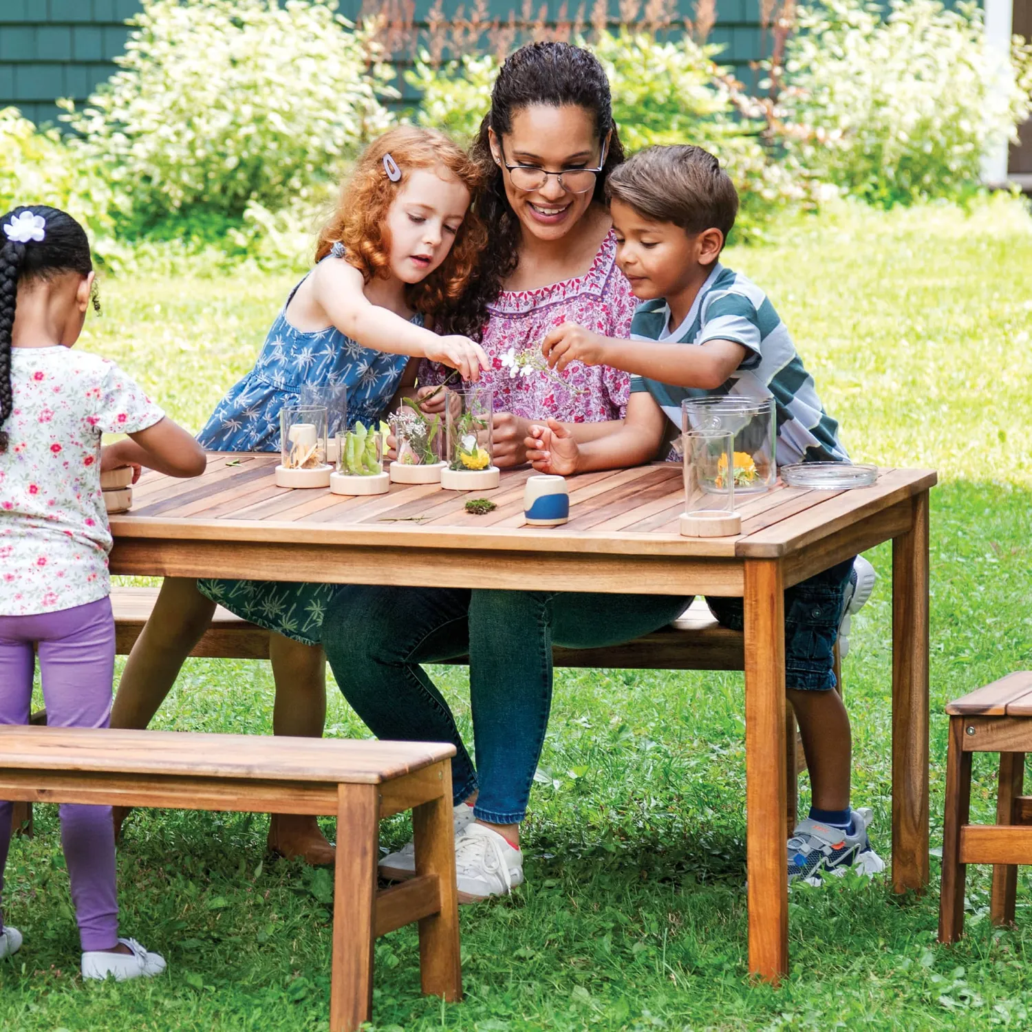 Guidecraft Acadia Outdoor Long Table tafel 48 Bench Set acacia