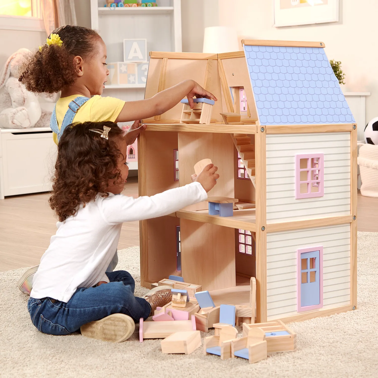 Melissa & Doug Multi-Level houten poppenhuis 3 verdiepingen