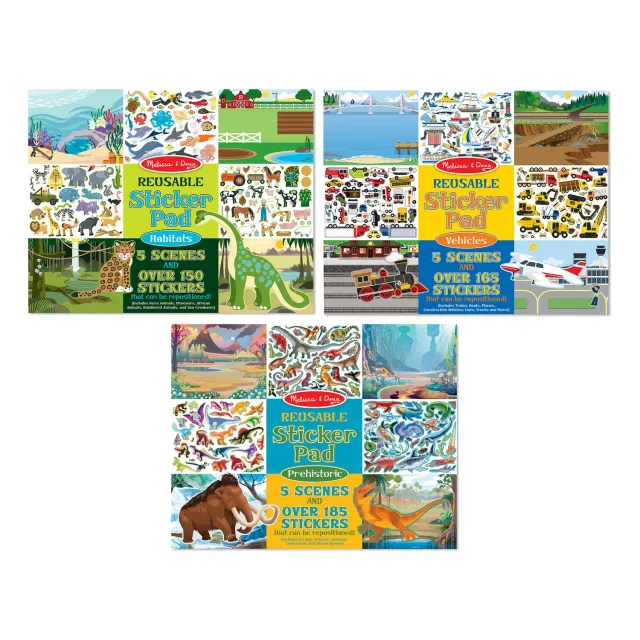 Melissa & Doug Reusable Sticker Pad 3-pack voertuigen dino