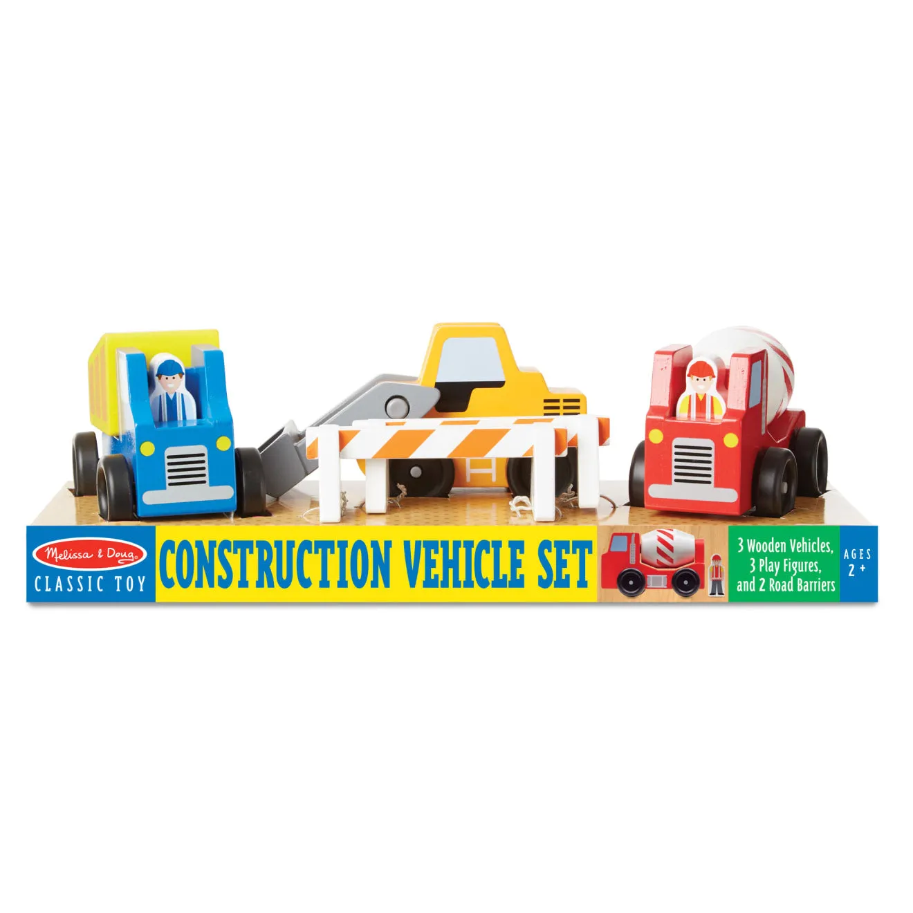 Melissa & Doug Classic Wooden Toy Construction Vehicle Set bouwvoertuigen