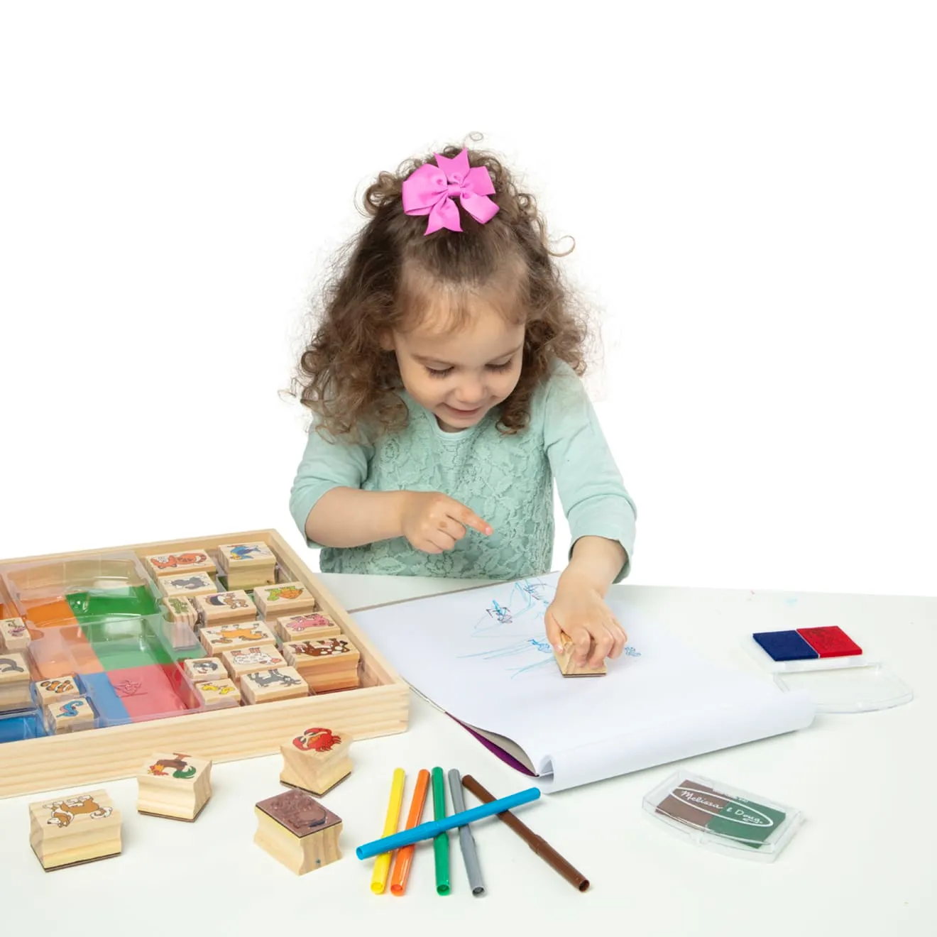 Melissa & Doug Deluxe stempelset hout dieren 38-delig