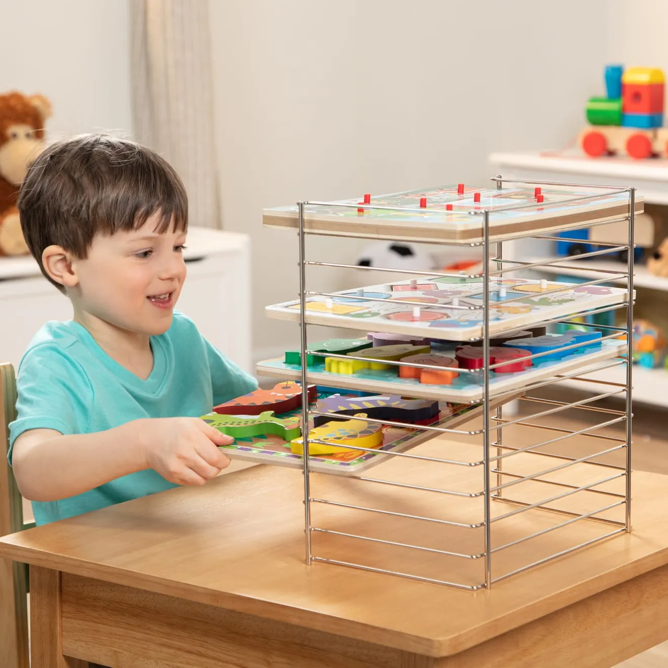 Melissa & Doug Multi-Fit Wire puzzelrek voor 12 puzzels