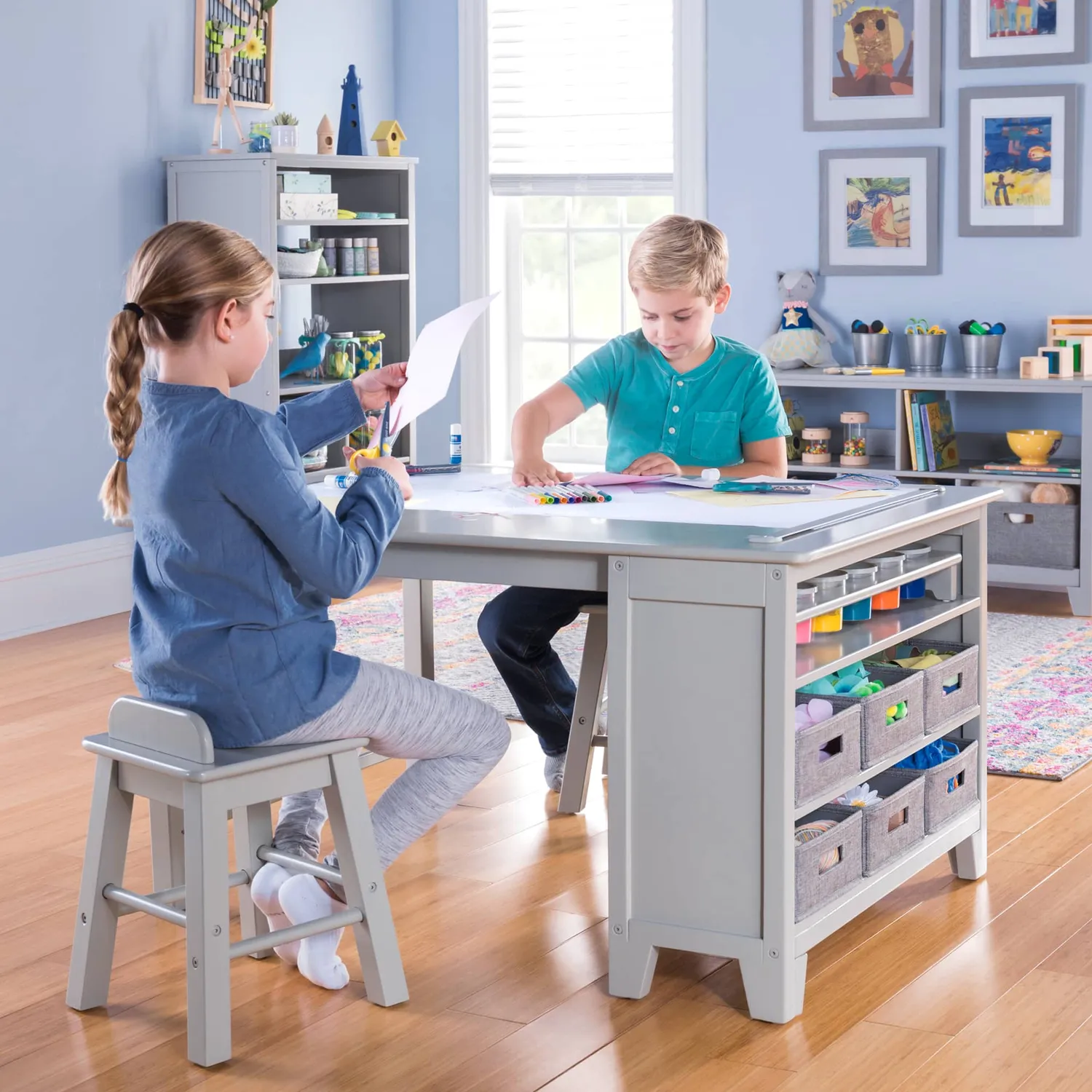 Martha Stewart Kids Knutseltafel met Krukken Linen White Papierrol
