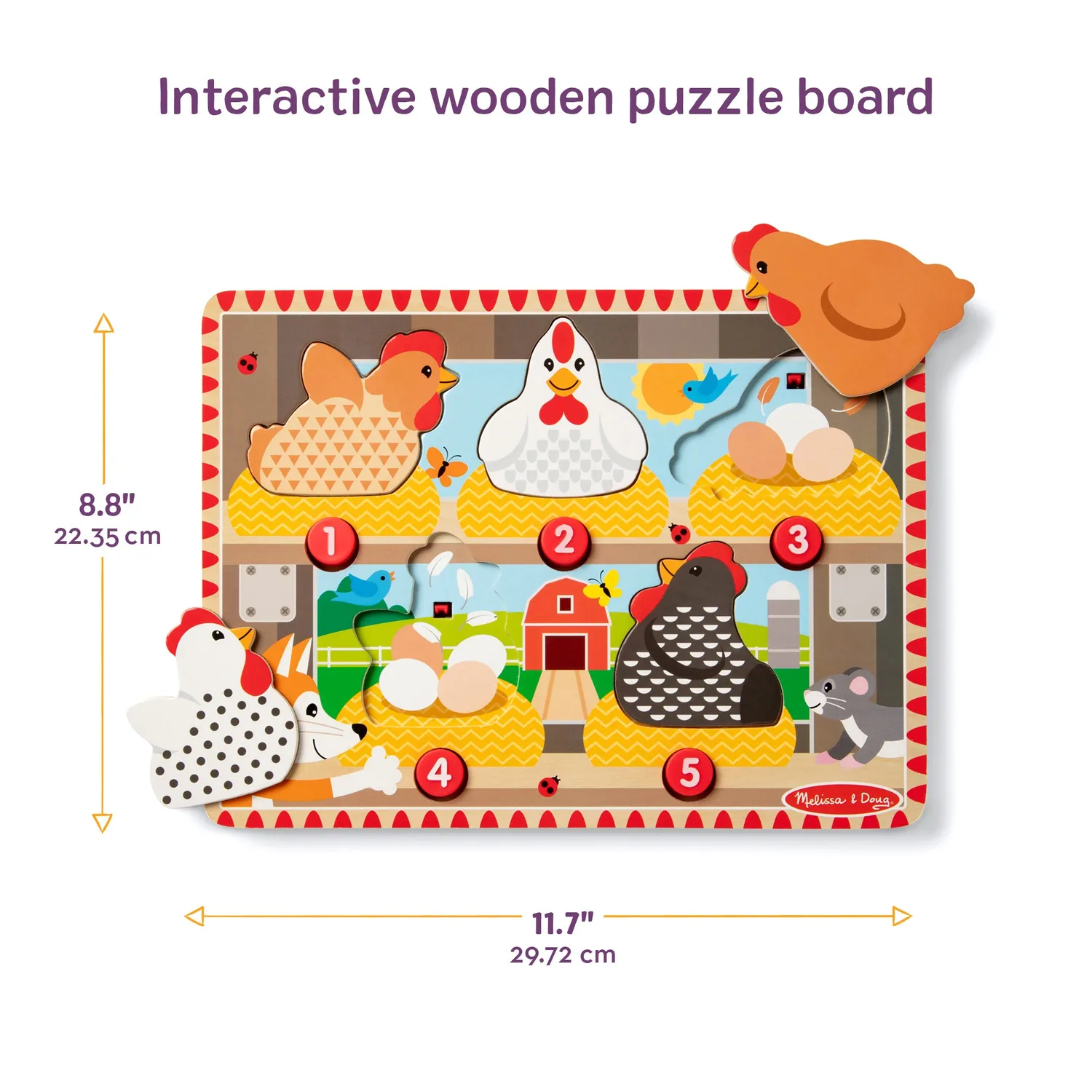 Melissa & Doug Happy Hens puzzel drukknop 2-3 jaar tellen