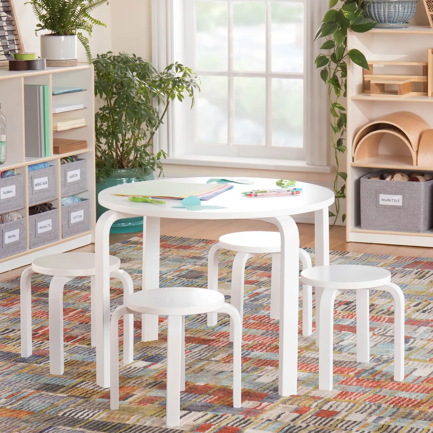 Guidecraft Nordic Peuter Tafel met Krukken Set Grijs Stapelbaar