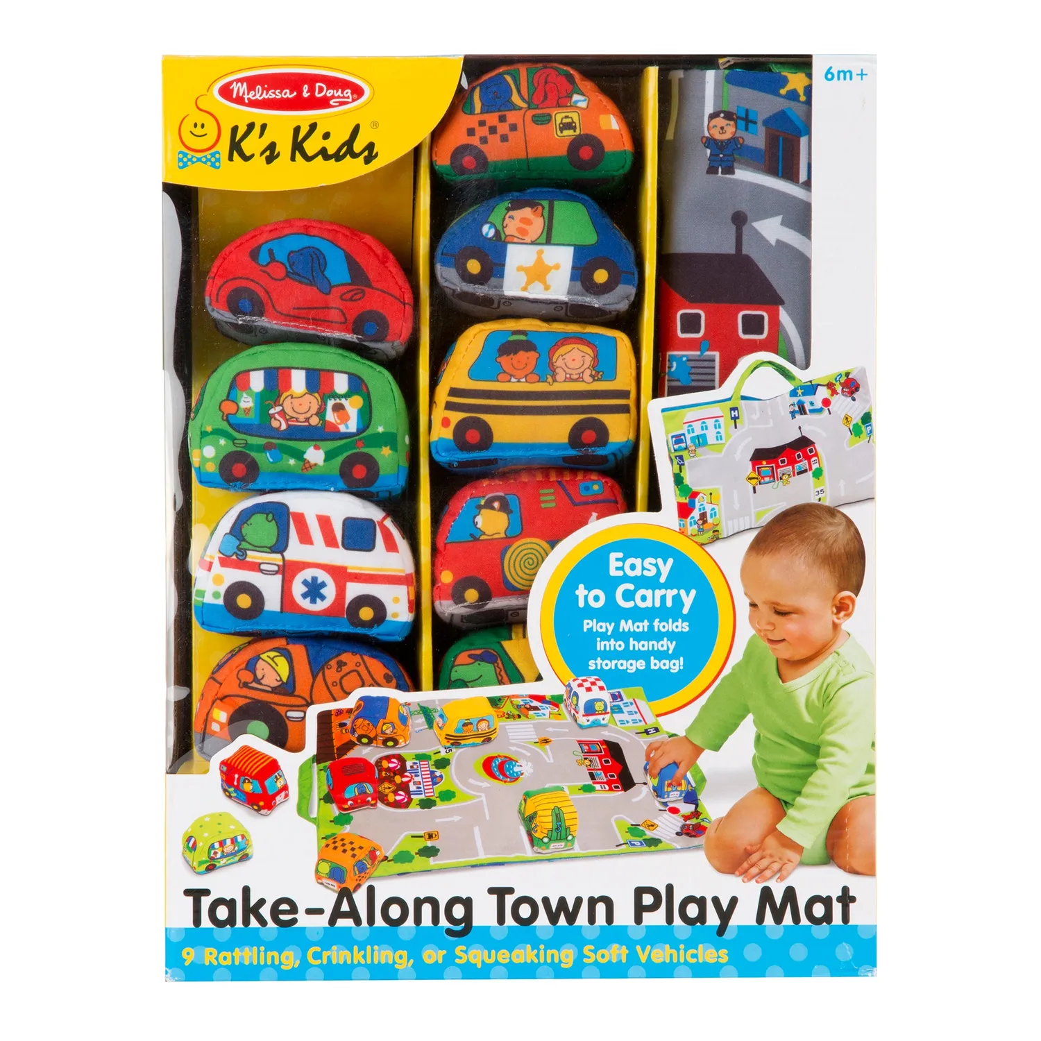 Melissa & Doug Take-Along Town speelkleed met 9 voertuigen