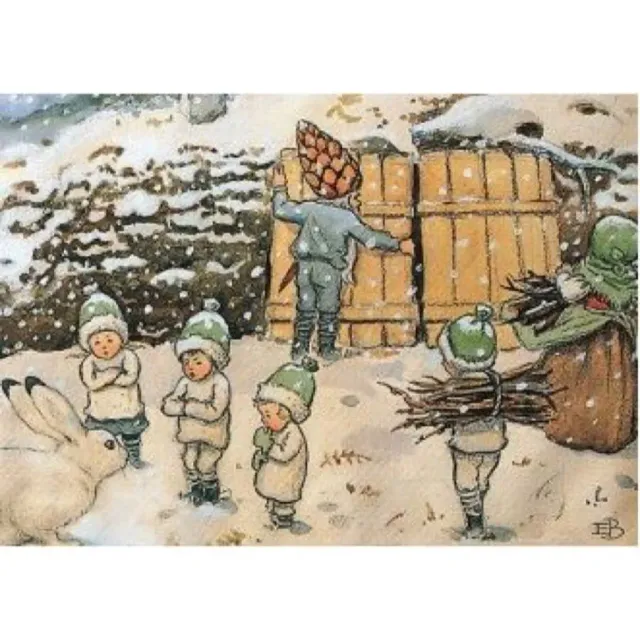 Elsa Beskow Kabouterkinderen kaart Winter 10,5x15