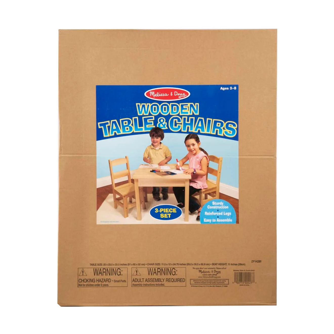 Melissa & Doug Wooden kindertafel met 2 stoelen naturel