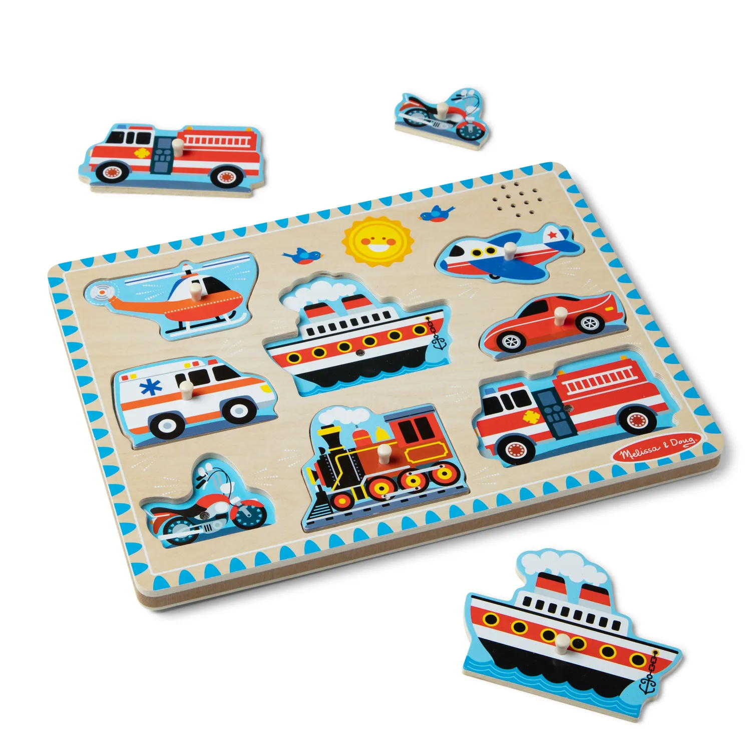 Melissa & Doug Vehicles geluidspuzzel 8 stukjes hout