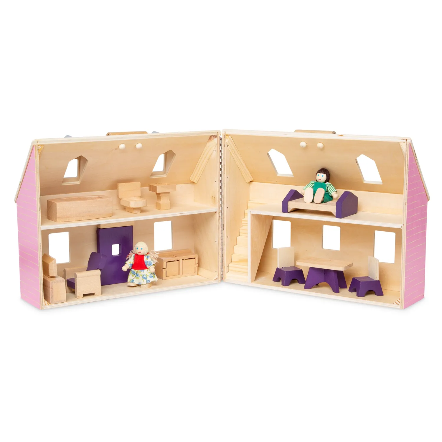 Melissa & Doug Fold & Go poppenhuis hout 2-verdiepingen