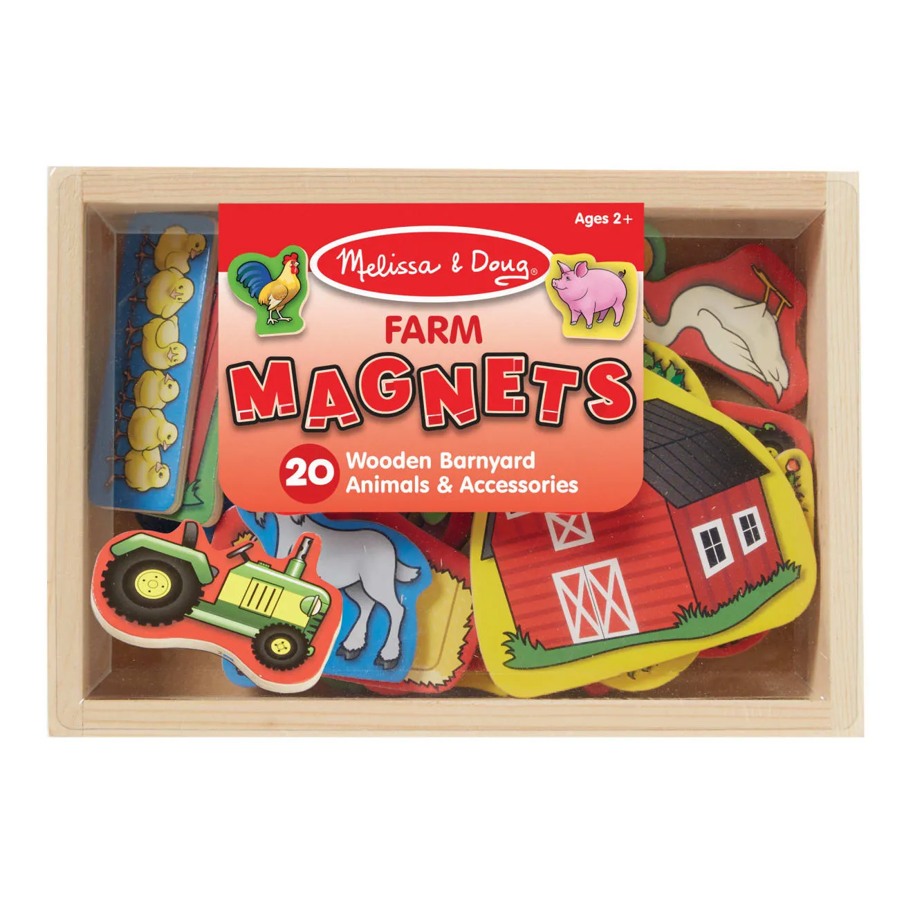 Melissa & Doug Wooden Farm Magnets magneetset 20 stuks