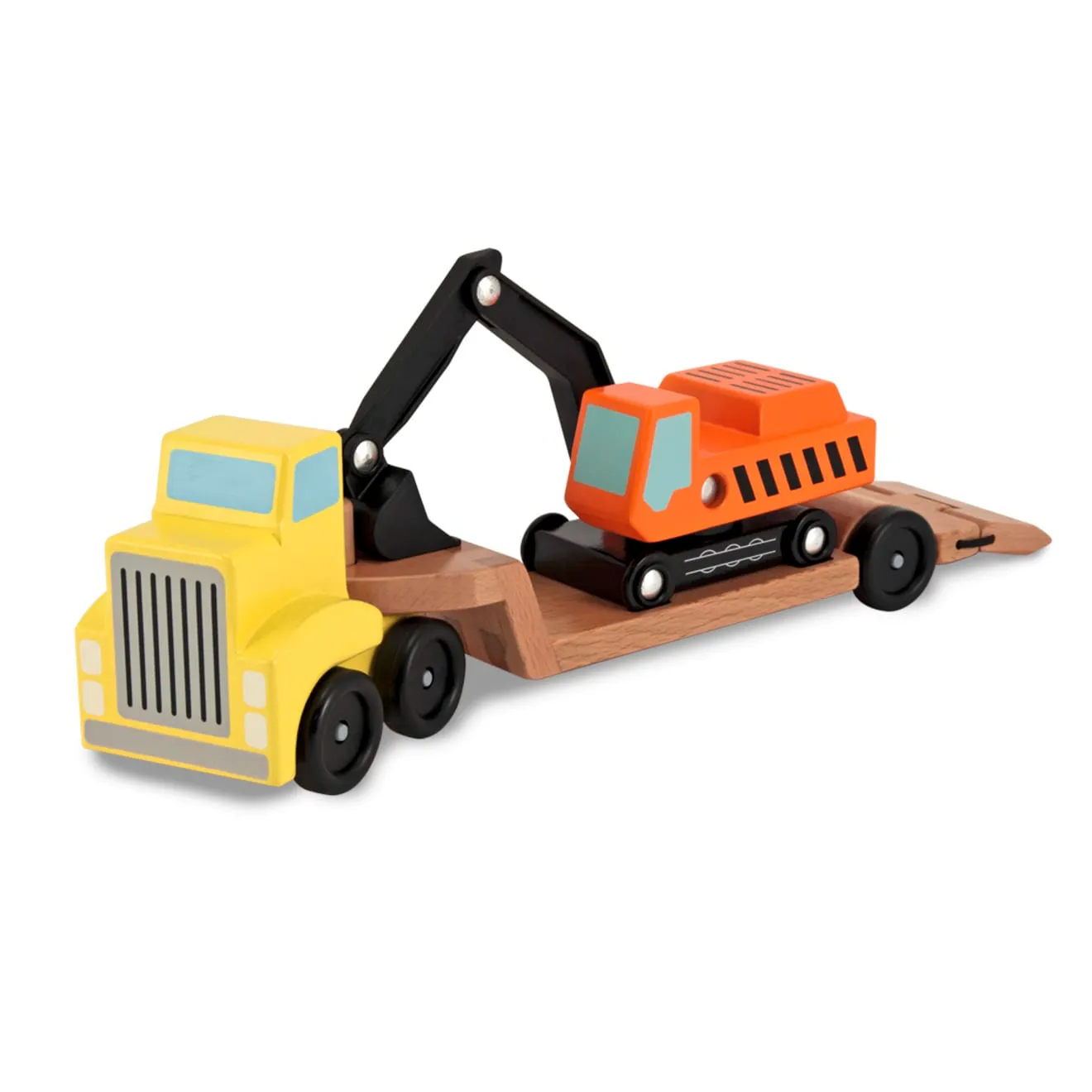 Melissa & Doug Trailer & Excavator houten voertuigen 3-delig bouwplaats