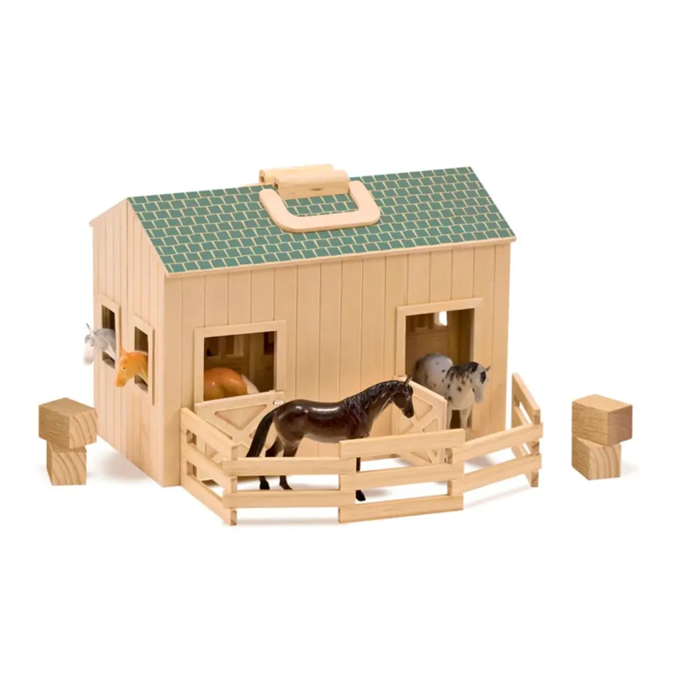 Melissa & Doug Fold & Go Stable houten paardenstal 4 paarden