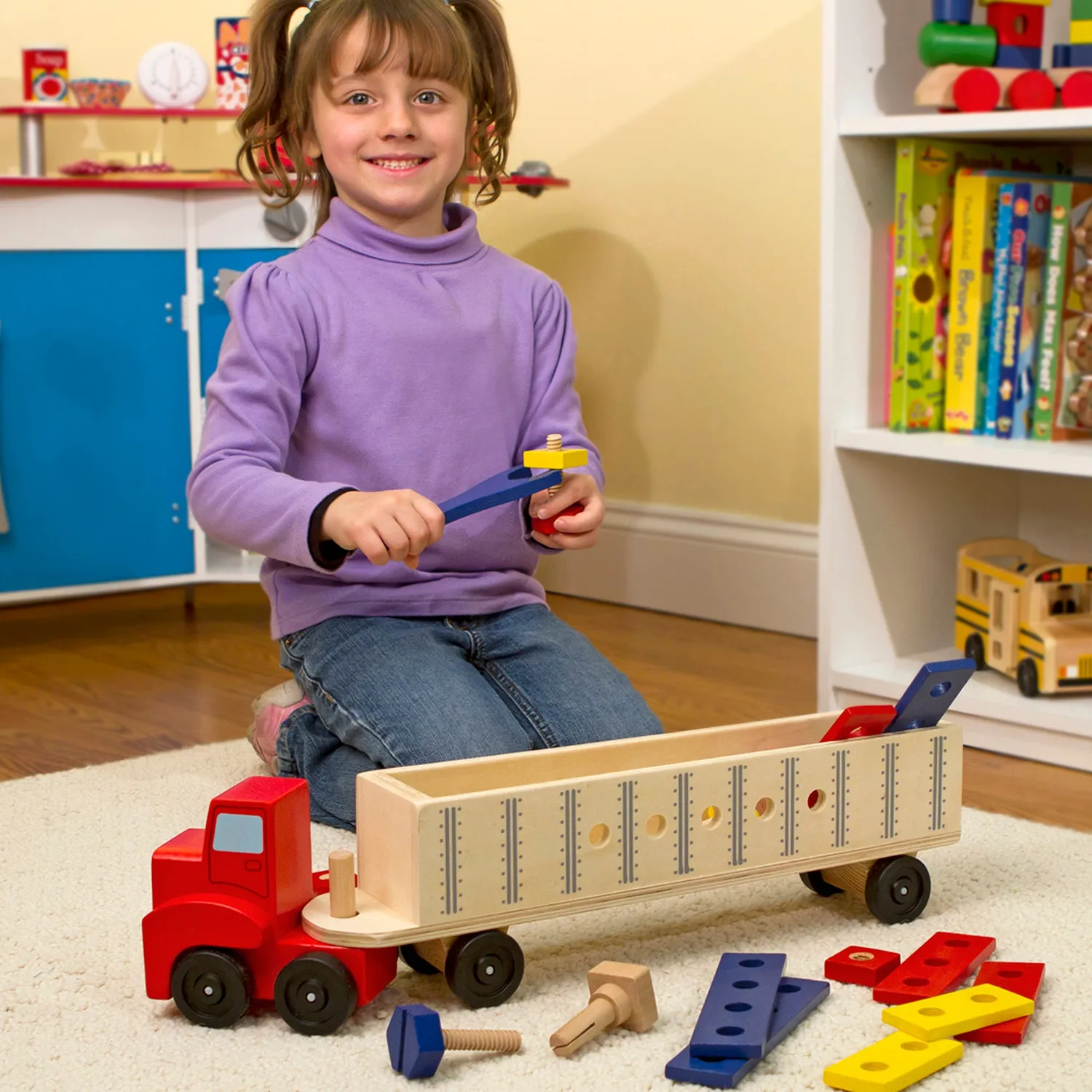 Melissa & Doug Big Rig bouwset vrachtwagen hout 22-delig