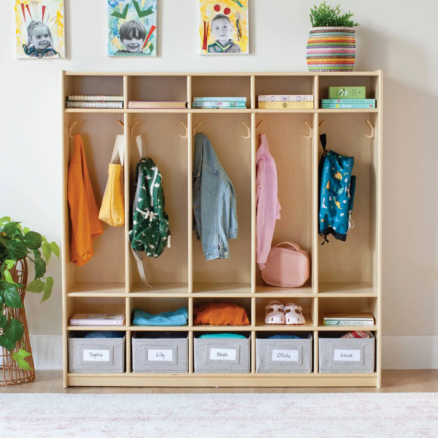 Guidecraft EdQ 5-vaks locker kinderkast naturel berkenhout