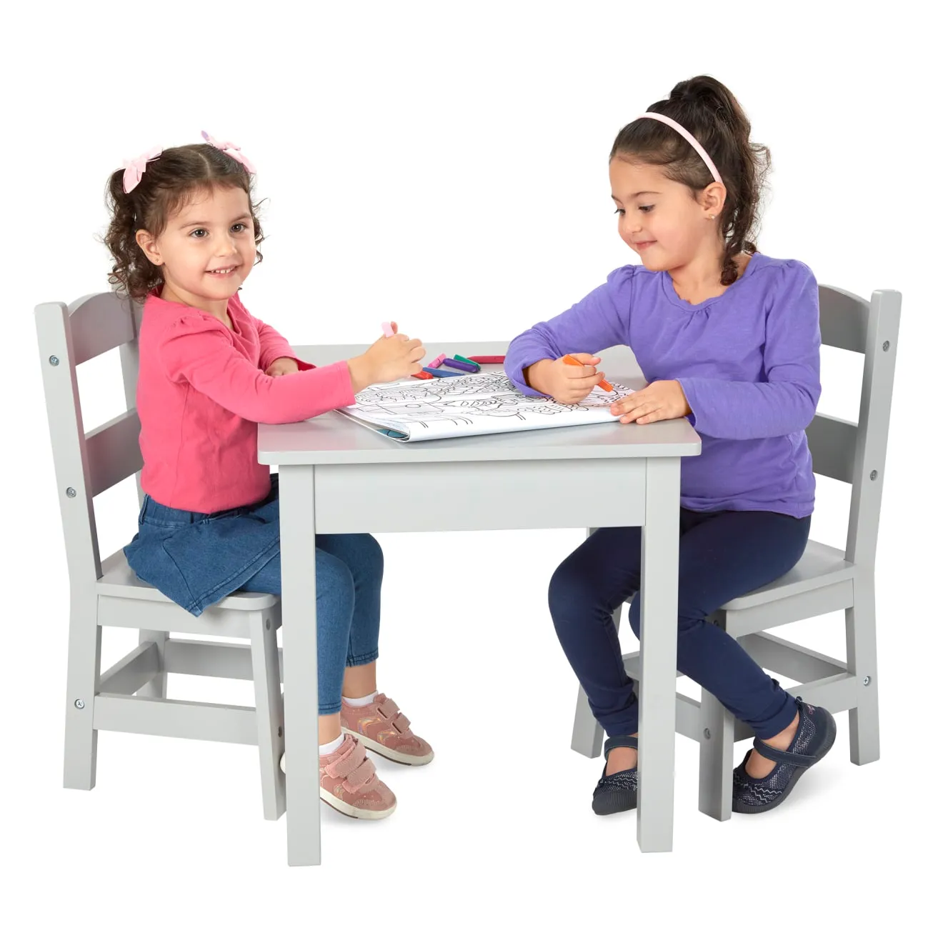 Melissa & Doug Wooden Table 2 Chairs kindertafelset grijs