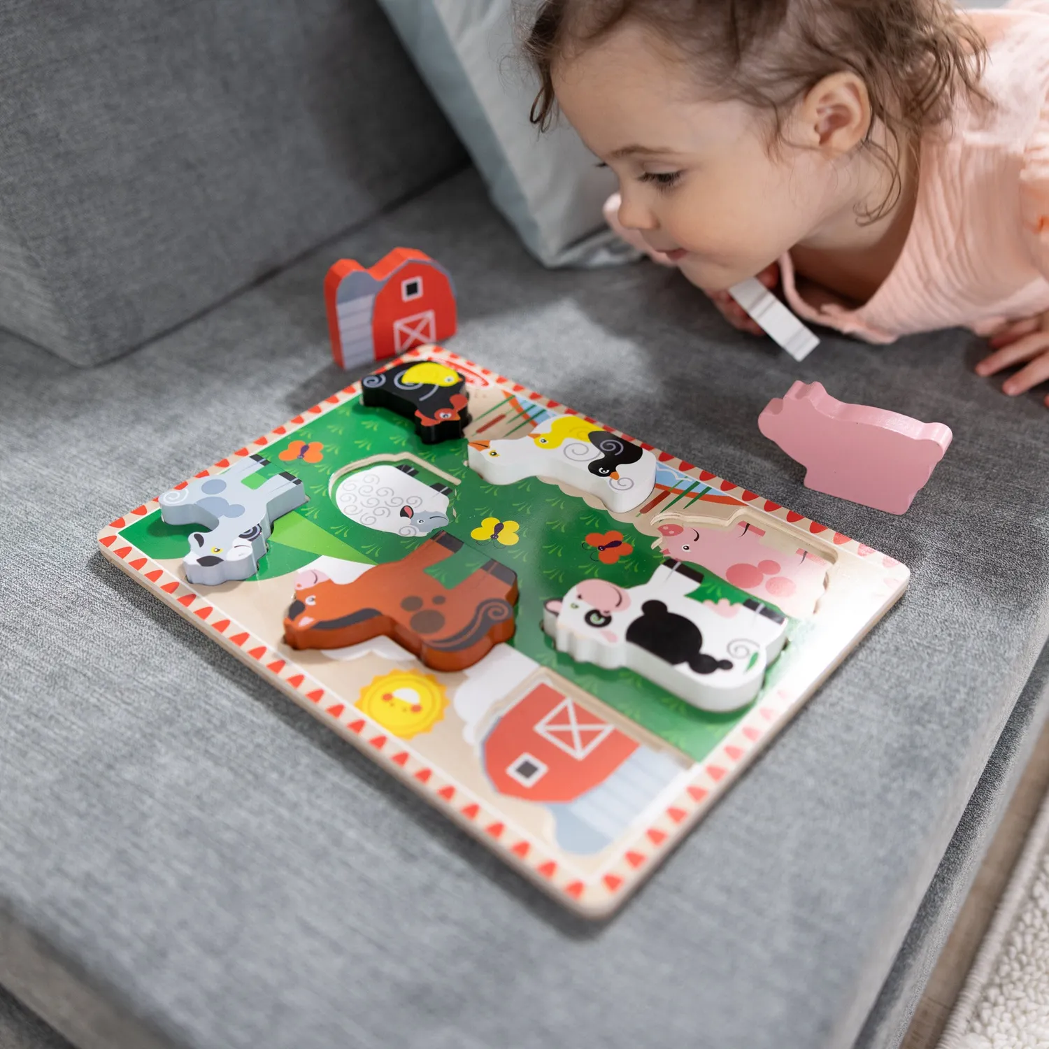 Melissa & Doug Farm Animals Chunky Puzzle houten puzzel 8 stukjes