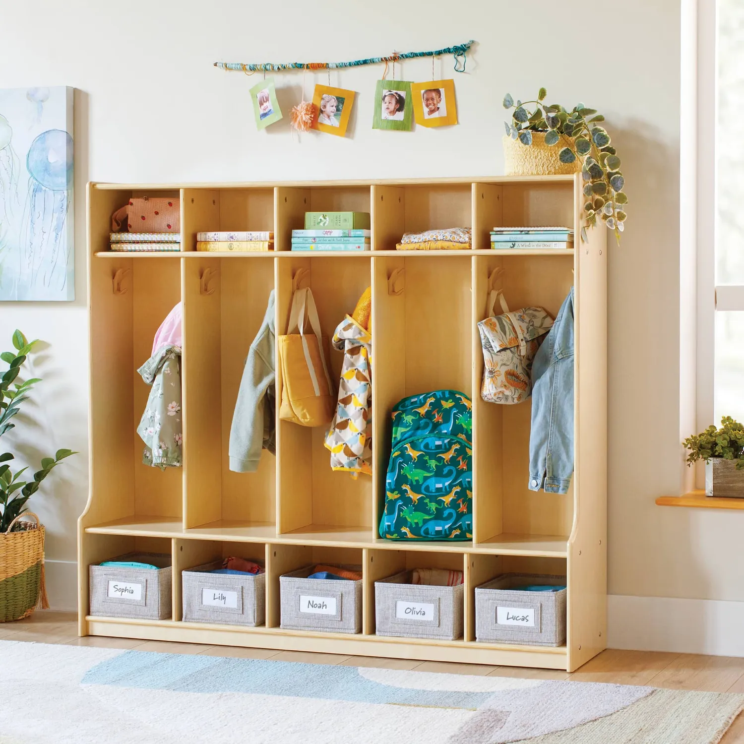 Guidecraft EdQ 5-Section Locker kapstokbank naturel
