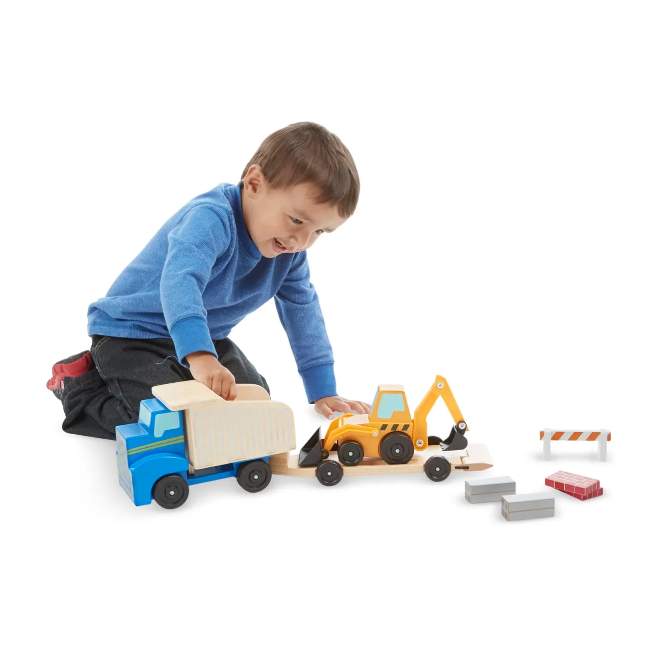 Melissa & Doug Classic Toy Dump Truck & Loader houten voertuigen 8-delig