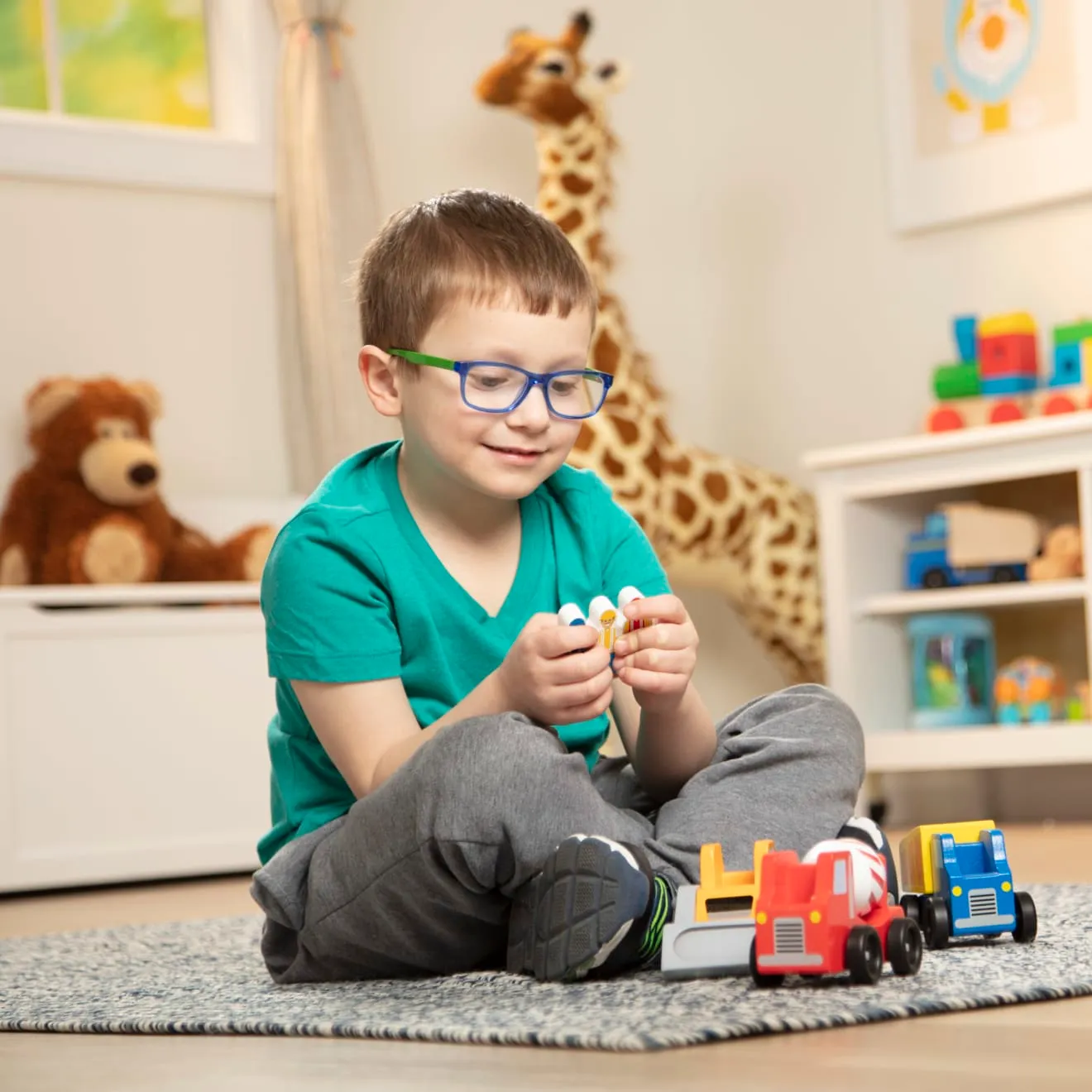 Melissa & Doug Classic Wooden Toy Construction Vehicle Set bouwvoertuigen