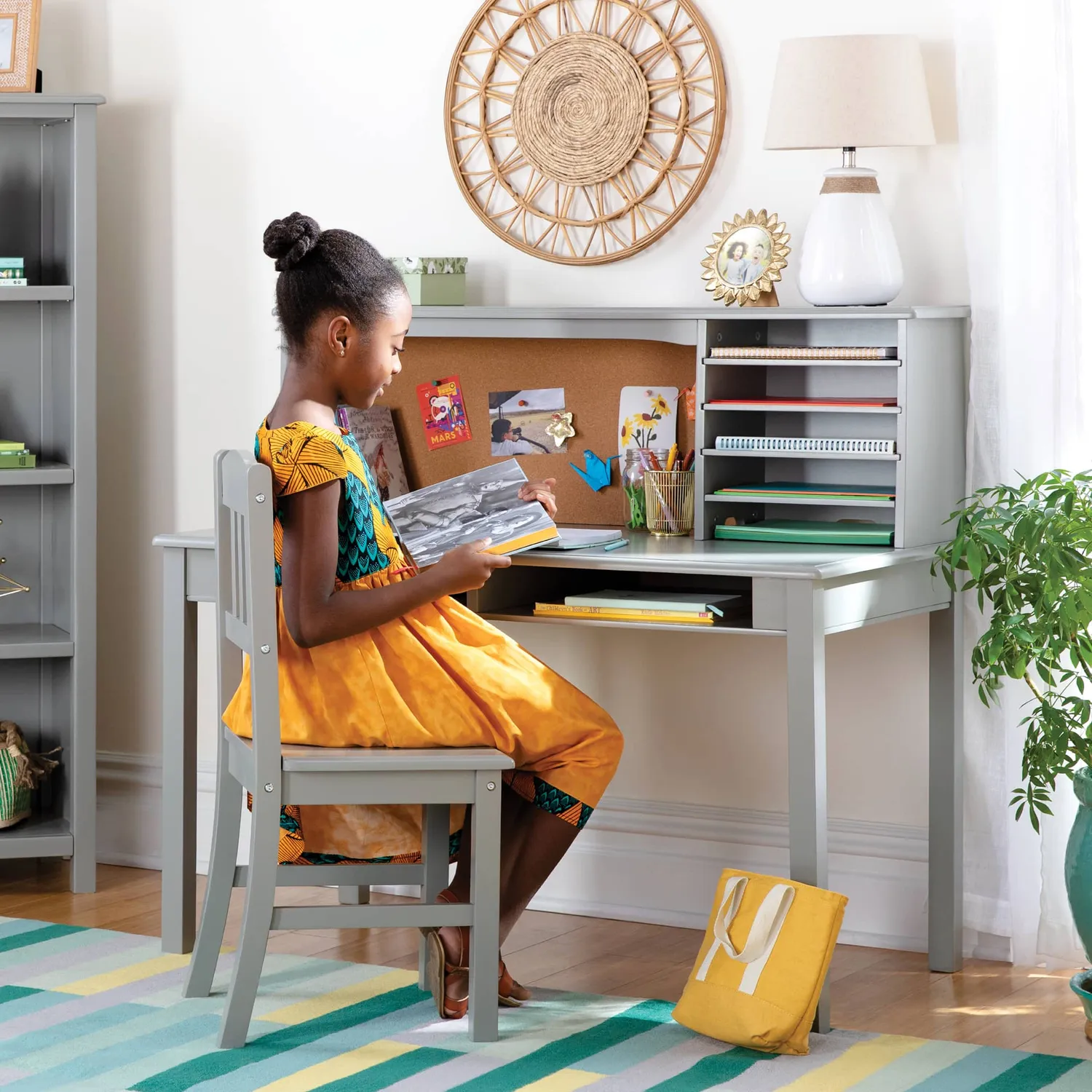 Guidecraft Media Desk bureau met stoel navy hout groot werkblad