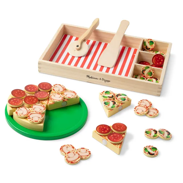 Melissa & Doug Pizza Party houten speelgoedpizza 6 plakjes
