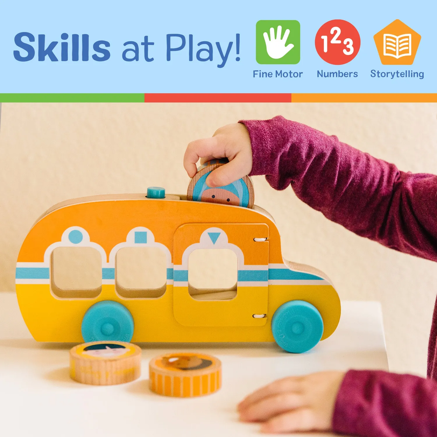 Melissa & Doug GO Tots Roll & Ride Bus houten speelgoedbus