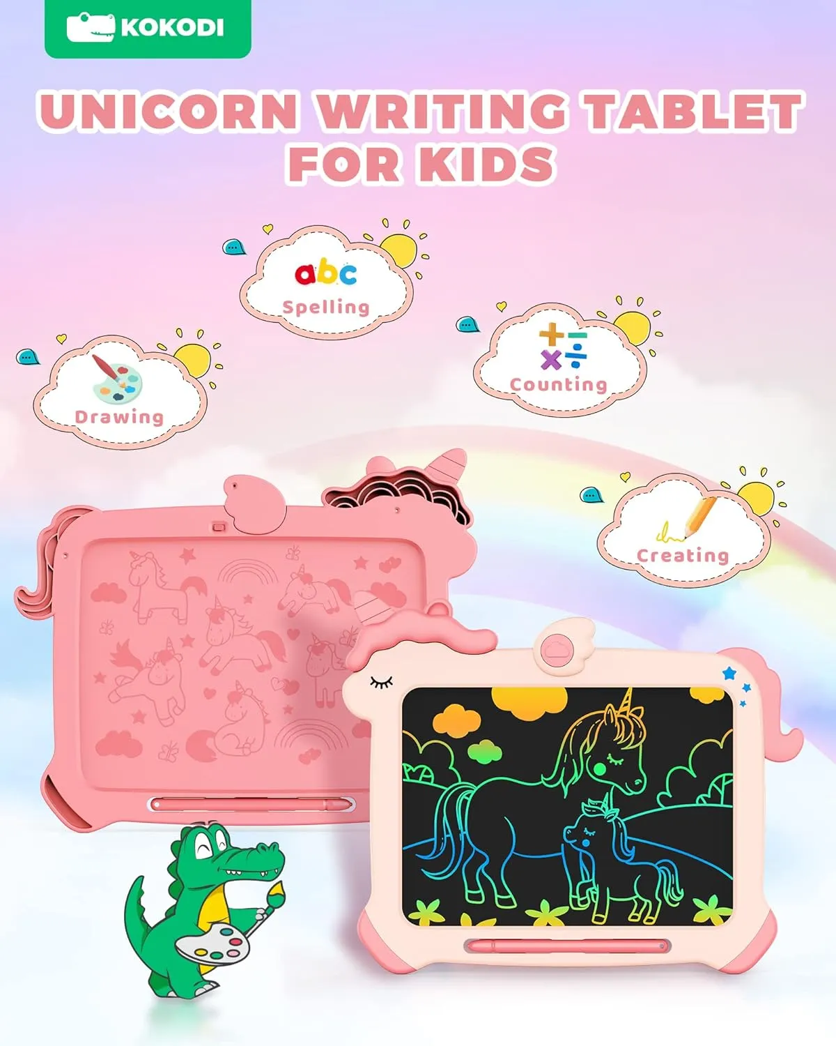 KOKODI Unicorn LCD tekentablet 8.5 inch roze eenhoorn