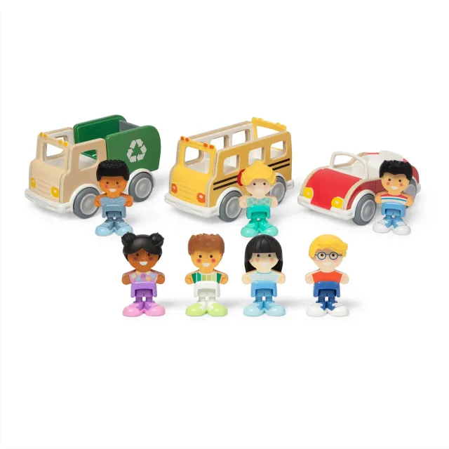Melissa & Doug Cheery Lane voertuigen bundel 7 figuren hout