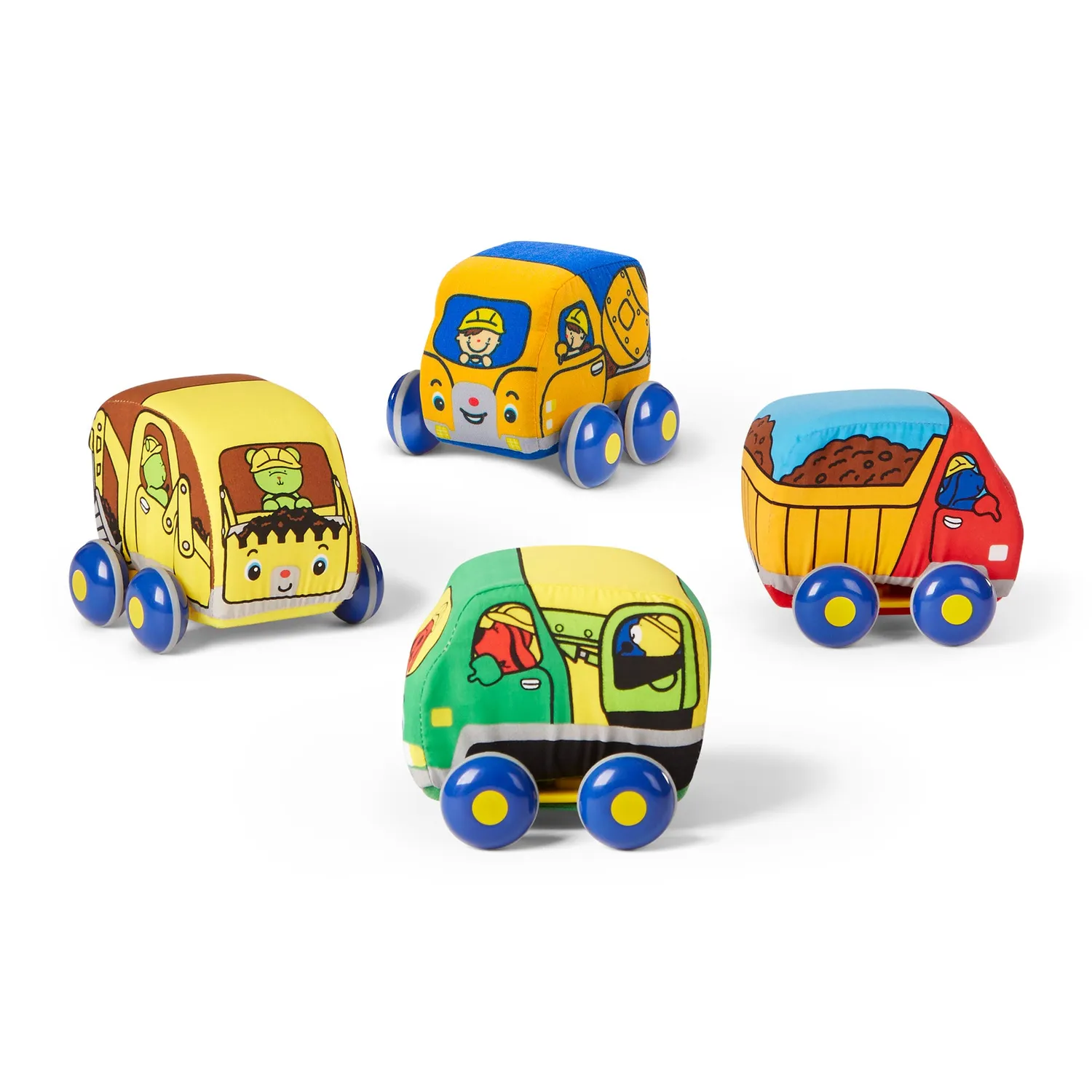 Melissa & Doug K's Kids pull-back bouwvoertuigen knuffel 4 stuks zacht