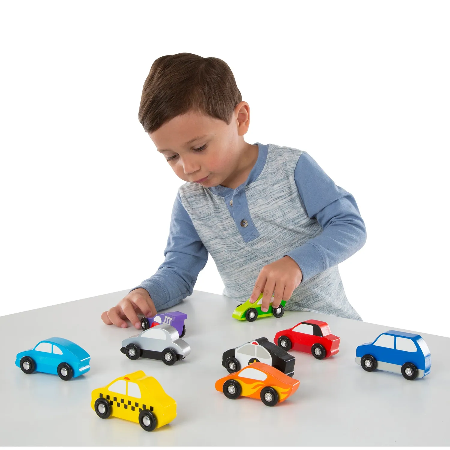 Melissa & Doug Houten auto's 9-delig met kist politie taxi