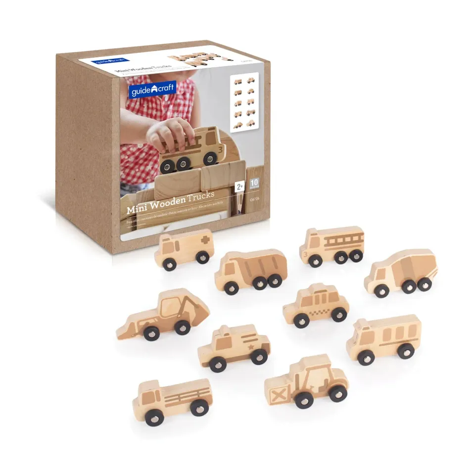 Guidecraft Mini Trucks houten voertuigen set van 10 voertuigen