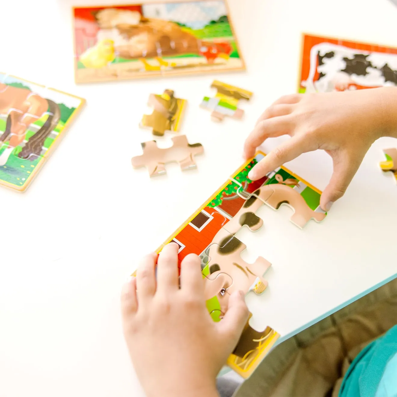 Melissa & Doug boerderijdieren puzzelset hout 4x12 stukjes