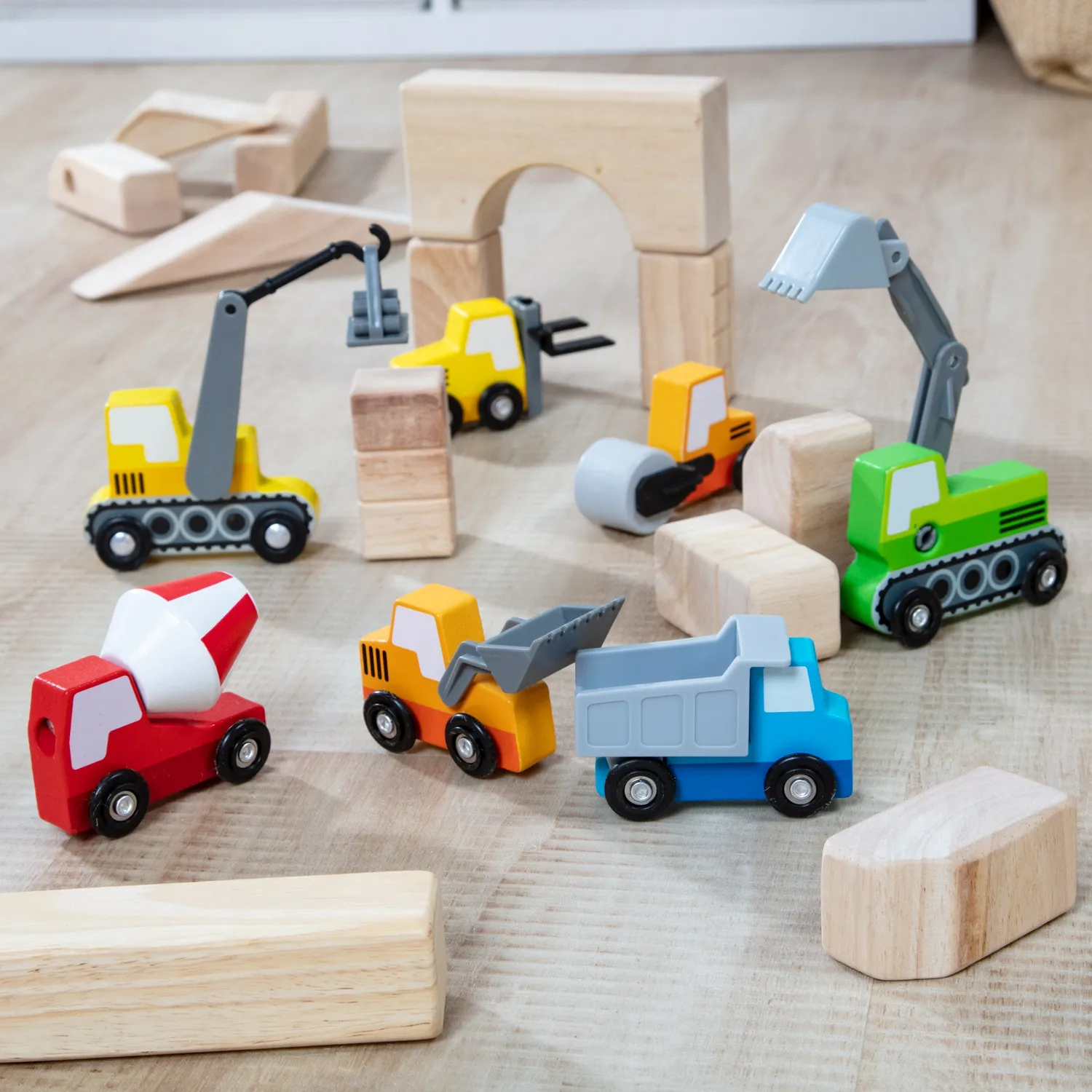 Melissa & Doug Wooden Construction Site Vehicles 8-delig