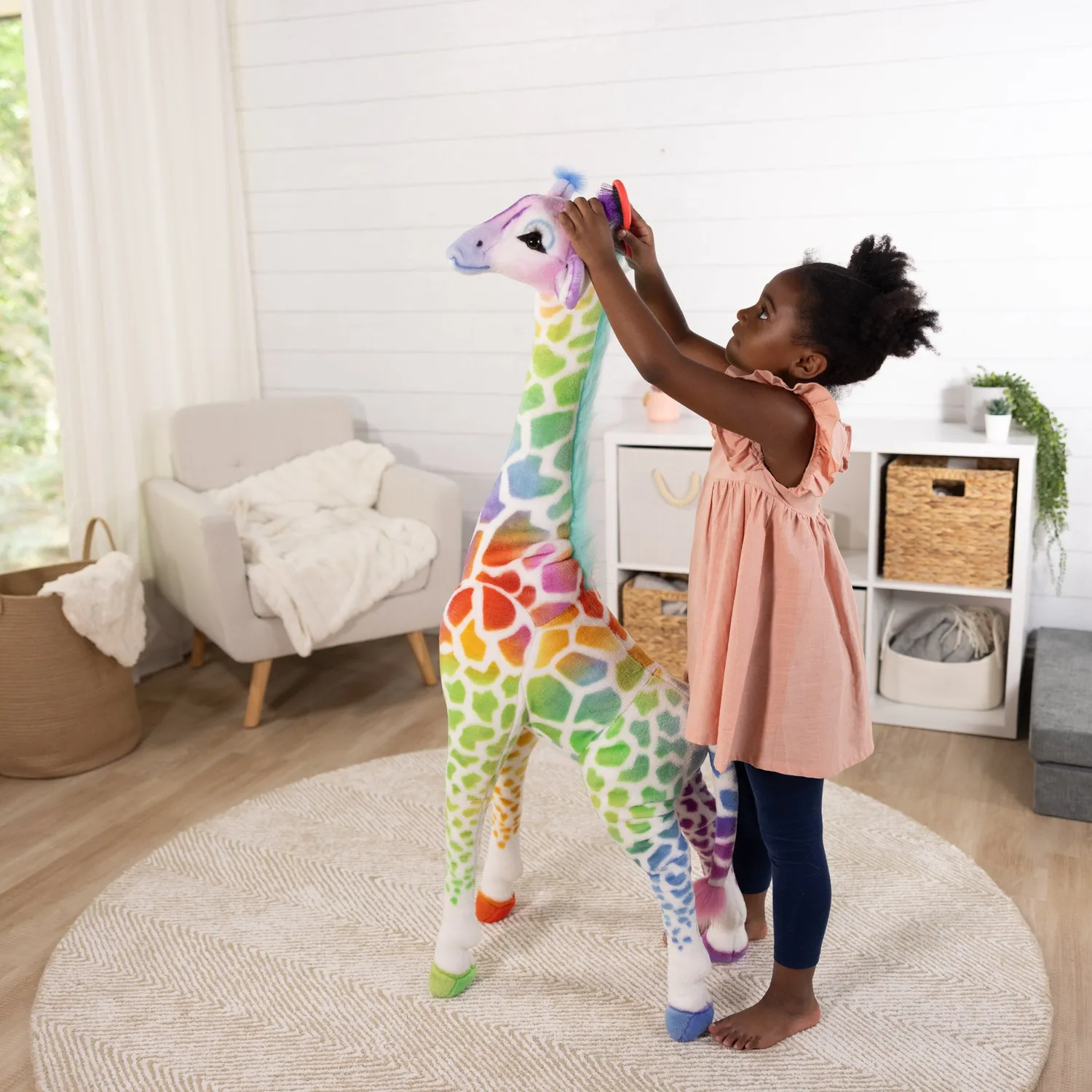 Melissa & Doug Rainbow Giraffe knuffel 120 cm regenboog