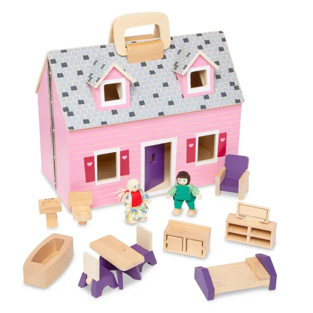 Melissa & Doug Fold & Go poppenhuis hout 2-verdiepingen