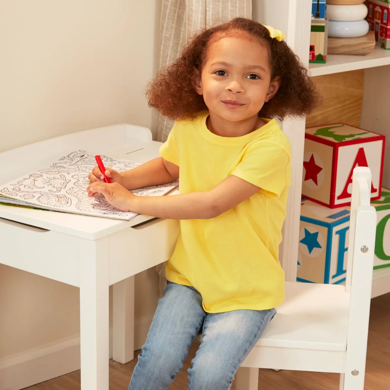 Melissa & Doug kinderbureau met stoel wit hout opbergbak