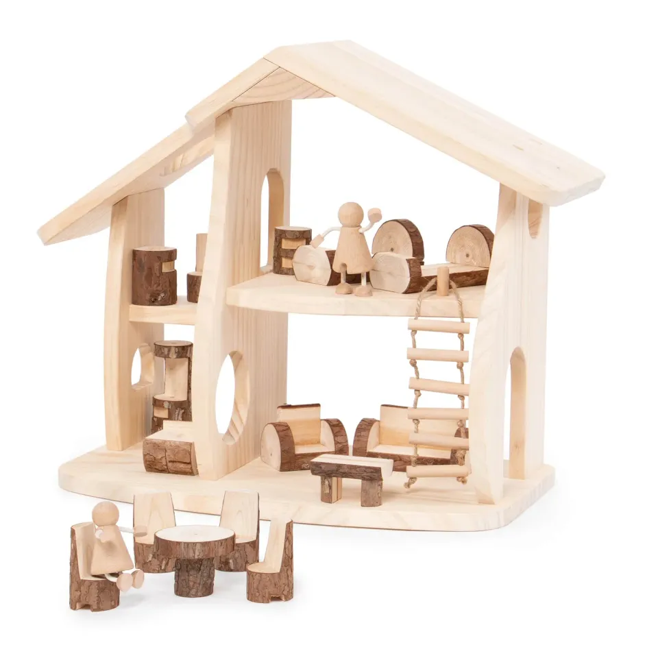Guidecraft Woodlands poppenhuis set natuur 48 cm hout