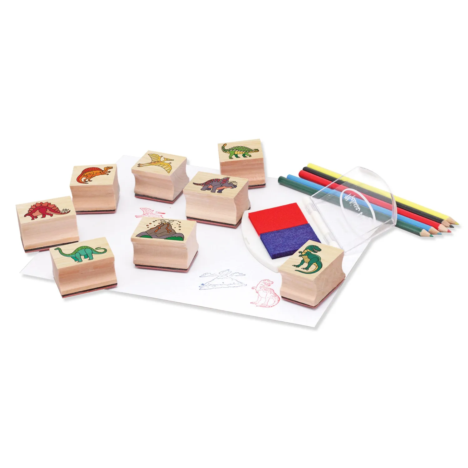 Melissa & Doug Dino houten stempelset 8 stempels + potloden