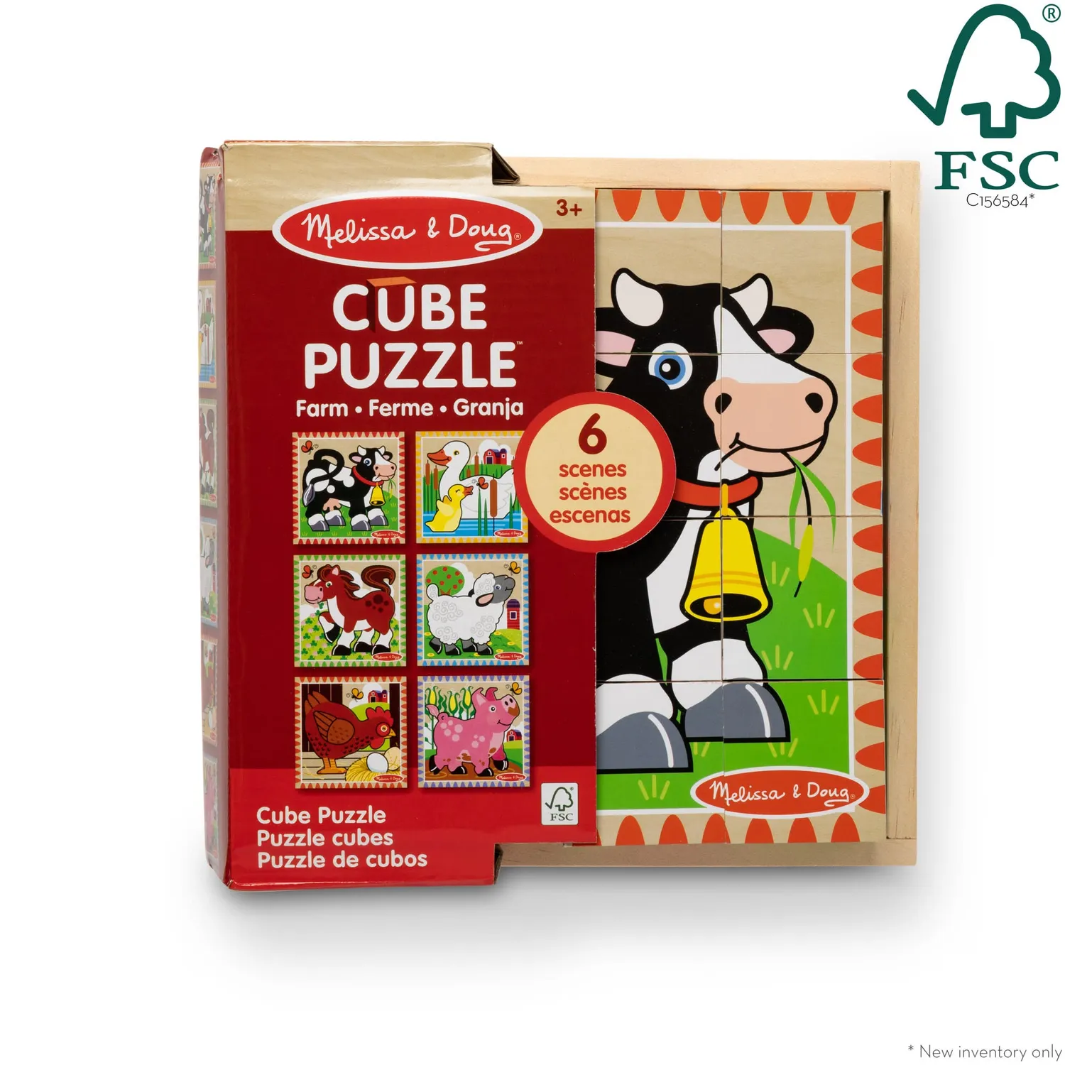 Melissa & Doug Farm Cube houten blokpuzzel 16 stukjes