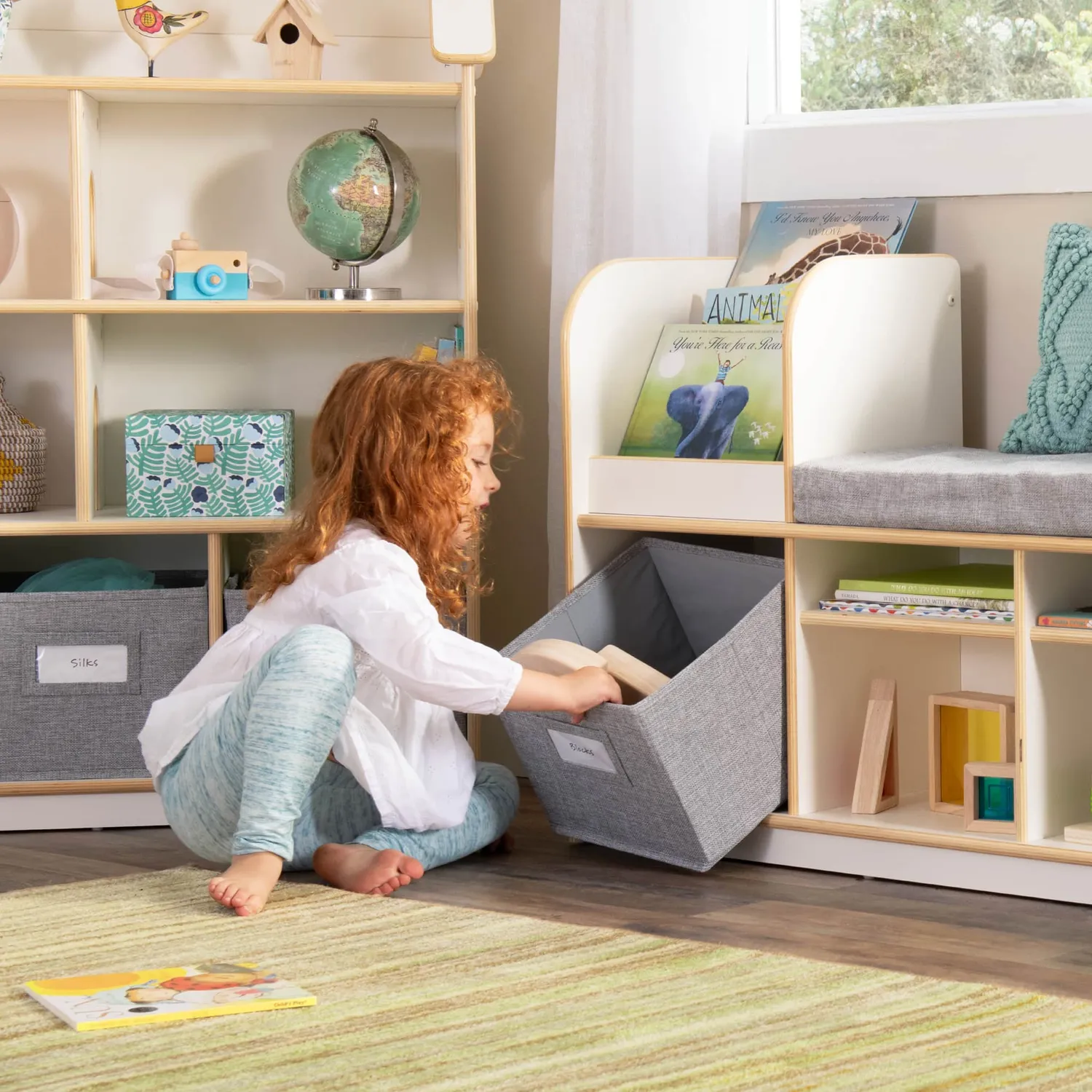 EdQ Reading Nook with Bins boekenkast Natural leeshoekje